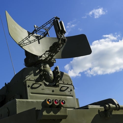 Tactical air defence system pointing at the sky