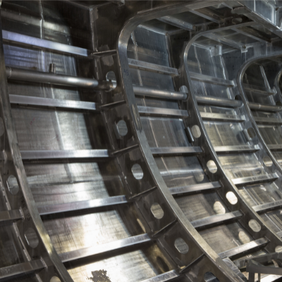 Inside of a steel boat hull